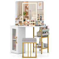Makeup Vanity Desk with Mirror and Lights Corner Dressing Table
