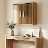 Bathroom Wall Cabinet with 2 Slatted Doors and 3 Adjustable Shelves