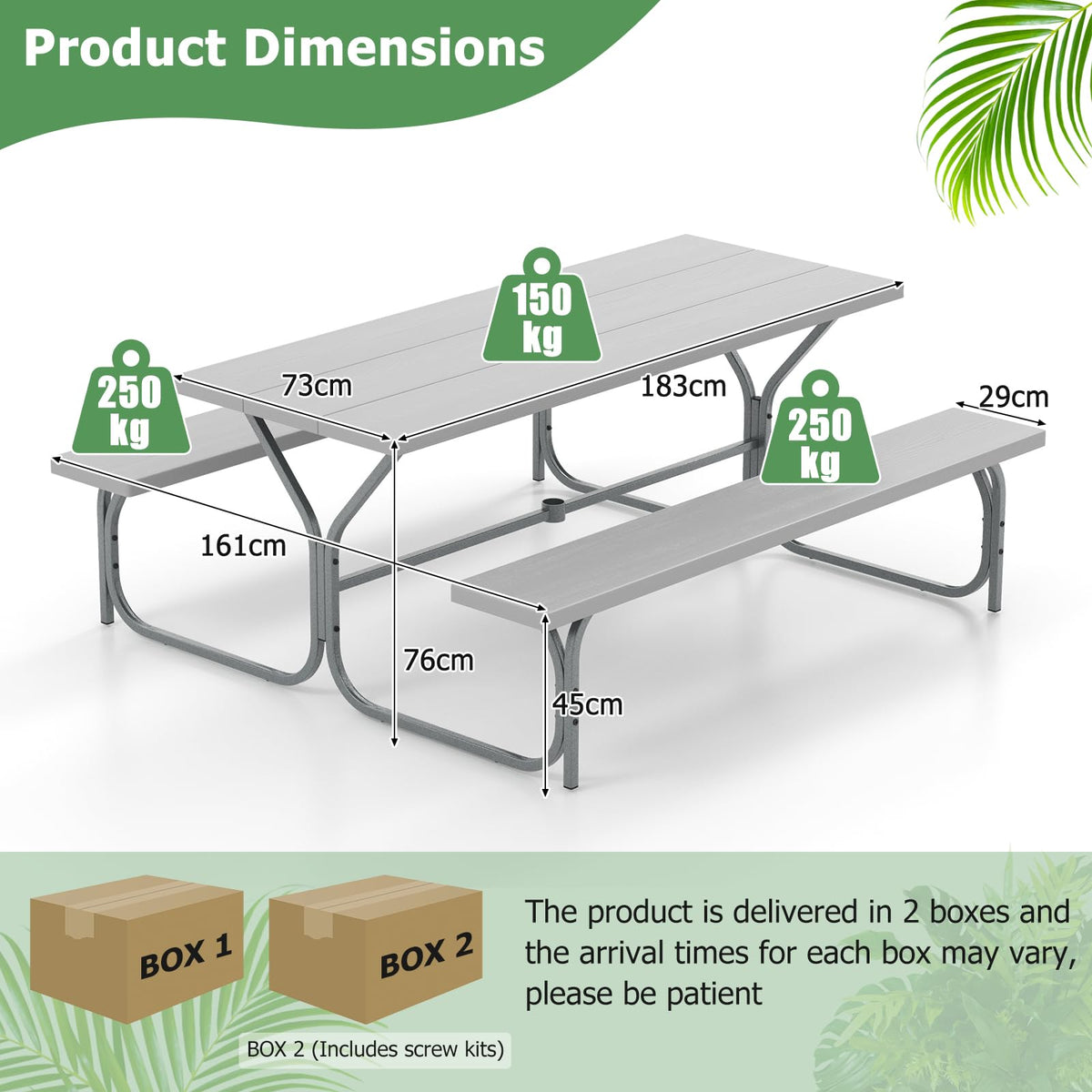 Outdoor Picnic Table Bench Set with HDPE Tabletop and Umbrella Hole