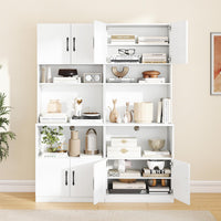 Giantex Pantry Cabinet with Power Outlets, Freestanding Narrow Kitchen Hutch