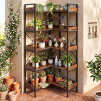 Giantex 5-Tier Corner Bookshelf Convertible L-Shaped with Metal Frame