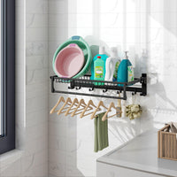 Giantex Foldable Bathroom Towel Rack, Wall Mounted Towel Shelf w/Adjustable Towel Bar & Movable Hooks