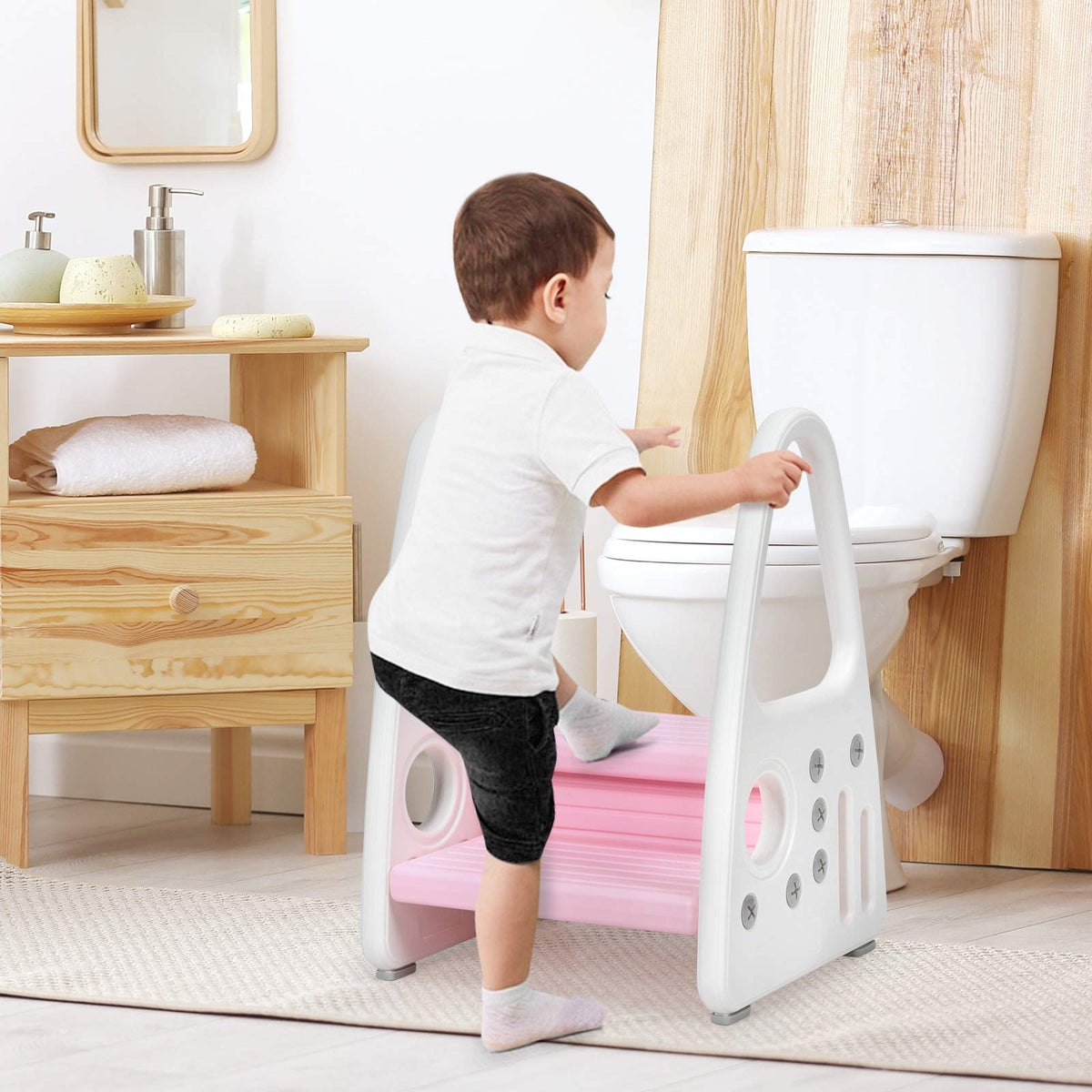 Kids Step Stool, Toddler Step Ladder with Safety Handles & Non-Slip Steps