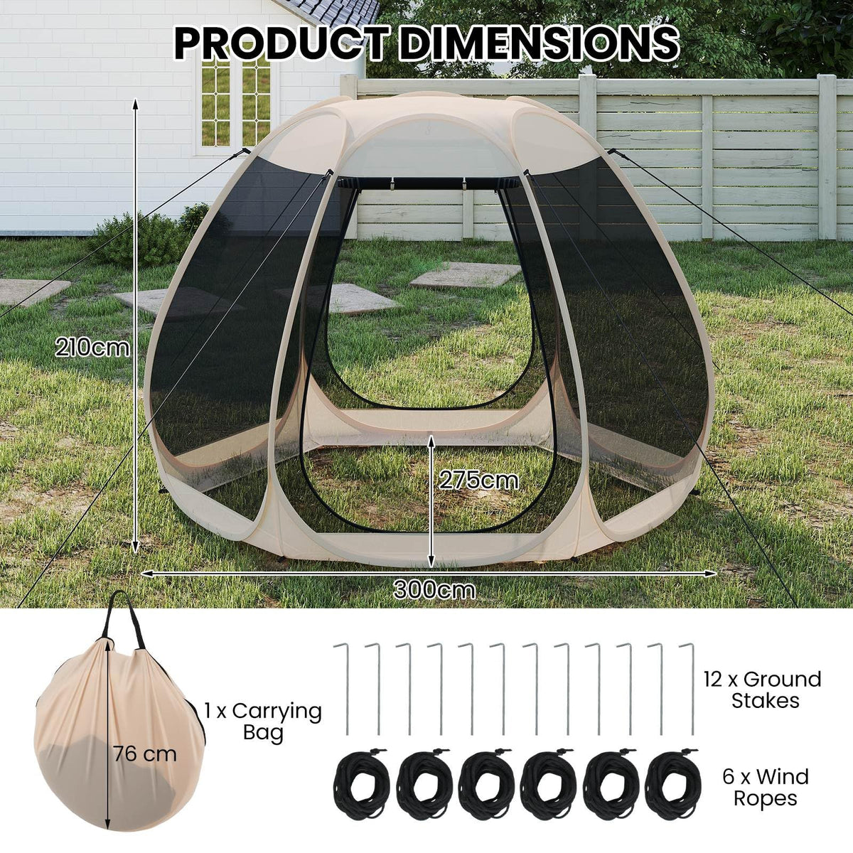 3 X 2.8 M Pop up Mesh Screen House for 4-6 People