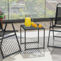 Patio Tempered Glass End Table with Metal Frame for Poolside