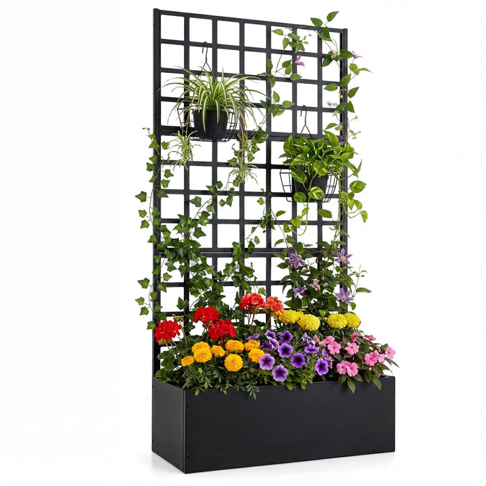 Metal Raised Garden Bed with Trellis, 90 x 40 x 180 cm Galvanized Planter Box