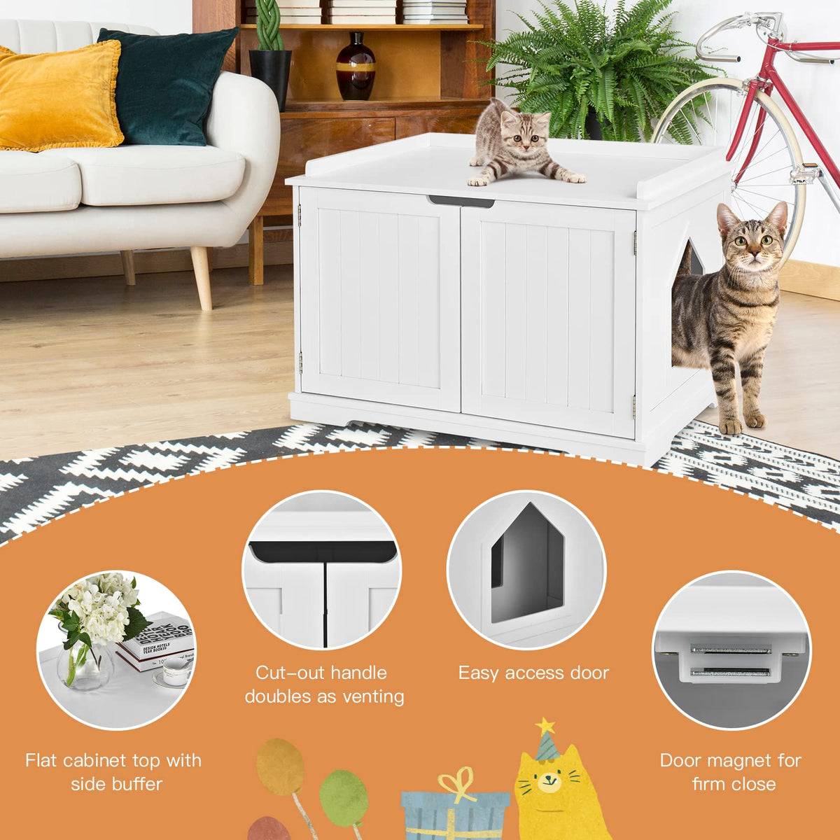 Cat Litter Box, Kitty Enclosure w/Magnetic Door