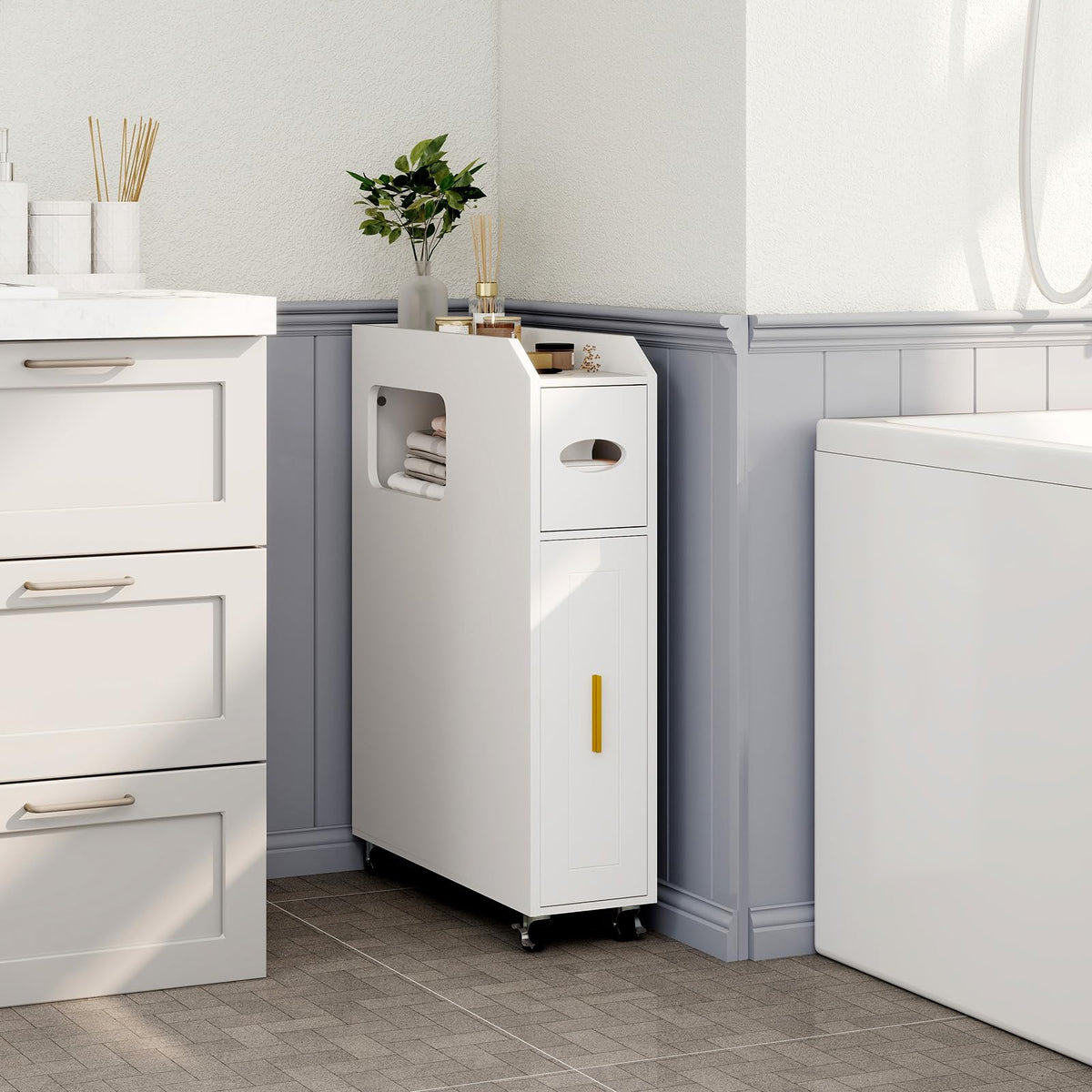 Giantex Narrow Slim Bathroom Storage Cabinet 16 CM with Slide Out Drawer