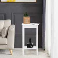 Giantex End Table, Versatile 2-Tier Tall Side Table with 4 Solid Wood Legs, Rectangle Narrow Compact Storage End Table