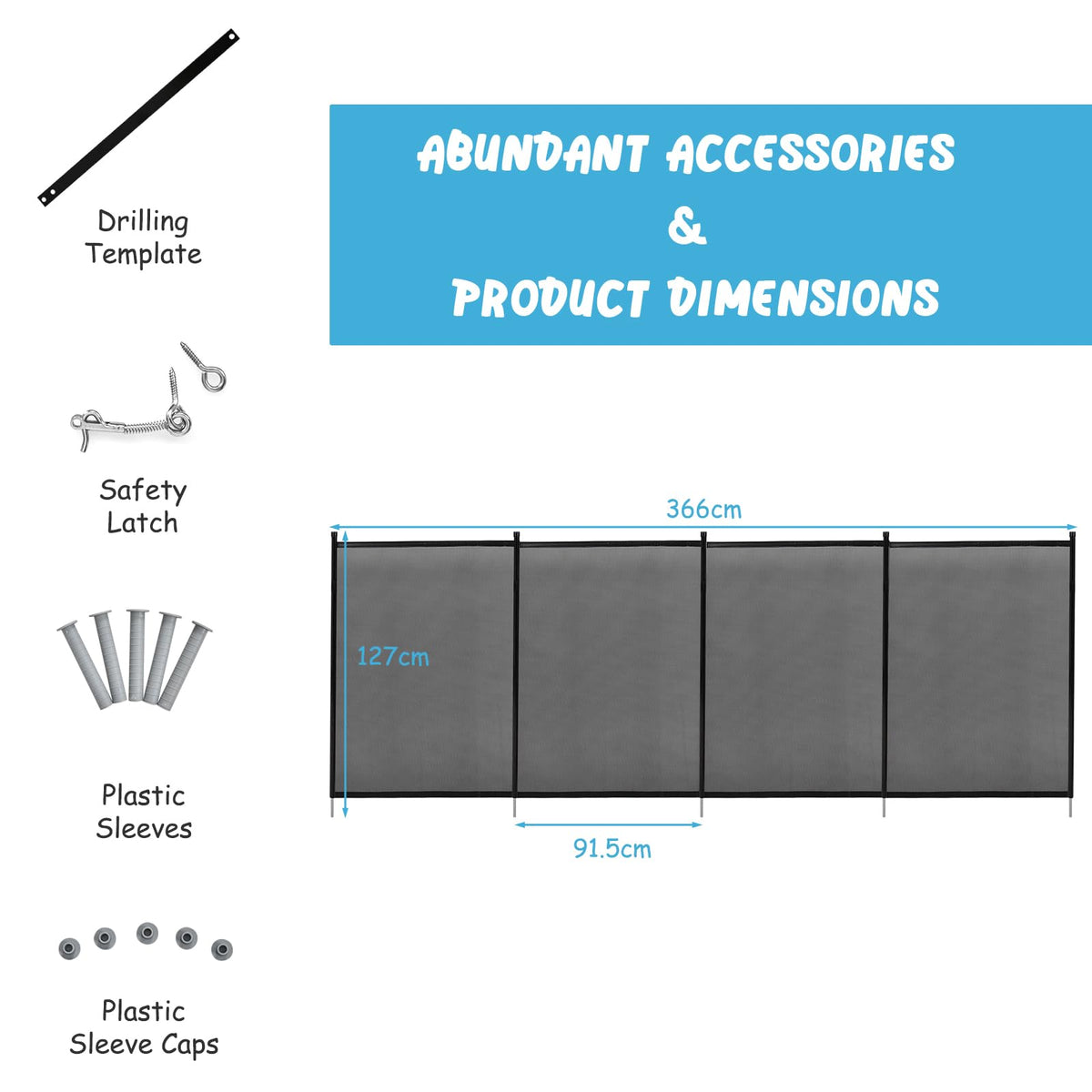Mesh Swimming Pool Safety Fence with Spring-Loaded Safety Latch System