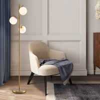 3-Globe Floor Lamp with Foot Switch and Steel Pole for Living Room