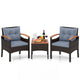 3-Piece Wicker Bistro Set with Acacia Table & Armchairs and Cushions for Backyard