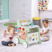 6-in-1 Toddler Push and Pull Walker with Play Kitchen for Kids-Green