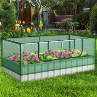 Galvanized Raised Garden Bed w/Mini Greenhouse Cover, Raised Metal Flower Bed w/Large Roll-up Window