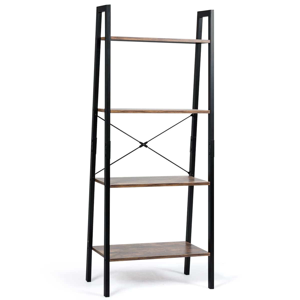 Giantex 4-Tier Ladder Bookshelf, Industrial Retro Storage Rack Bookcase, Display Rack, Plant Stand