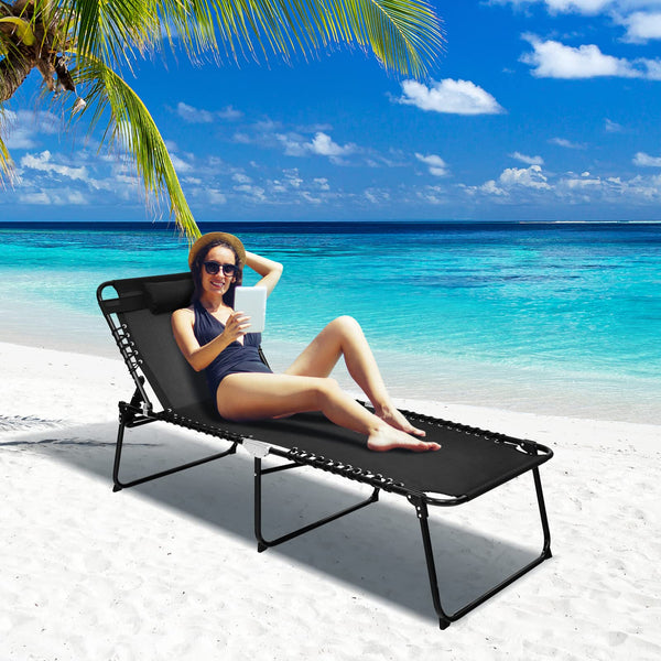 Patio Folding Chaise Lounge with 4-Level Backrest & Detachable Headrest Outdoor（70cm）