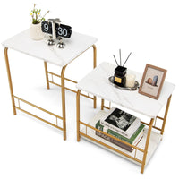 Giantex Set of 2 End Tables Nesting Coffee Side Table w/Faux Marble Top Steel