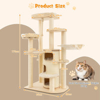 Multi-Level Cat Tree, Solid Wood Cat Tower with 3-Story Cat Condo 2 Perches