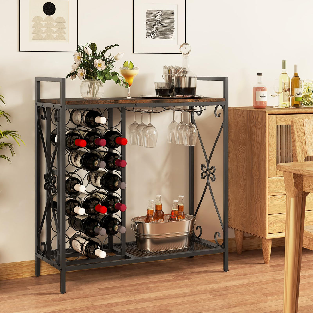 21 Bottle Wine Rack, Freestanding Floor Wine Bottle Organizer