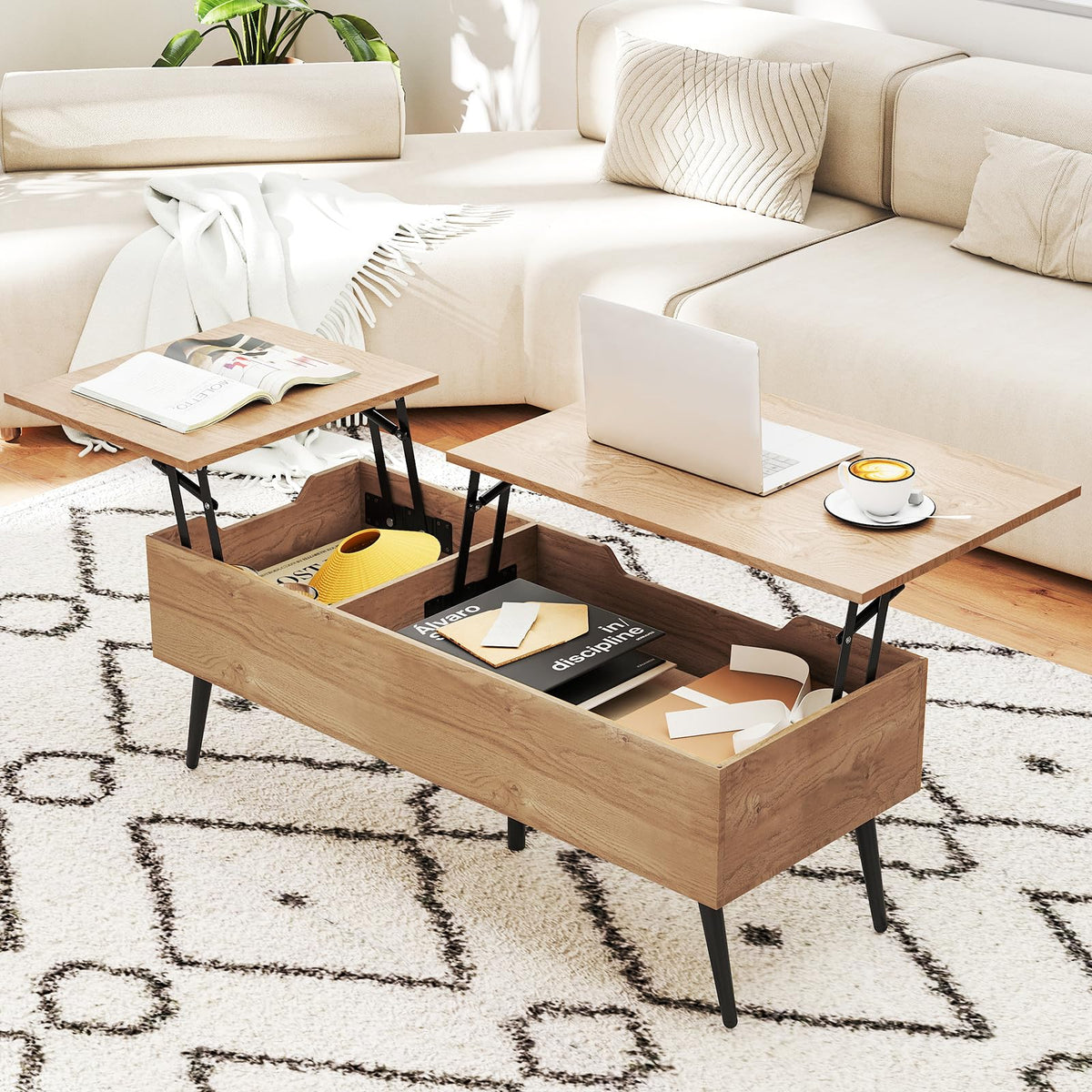 Heavy-Duty Metal Frame Tea Table Center Table w/Hidden Compartments