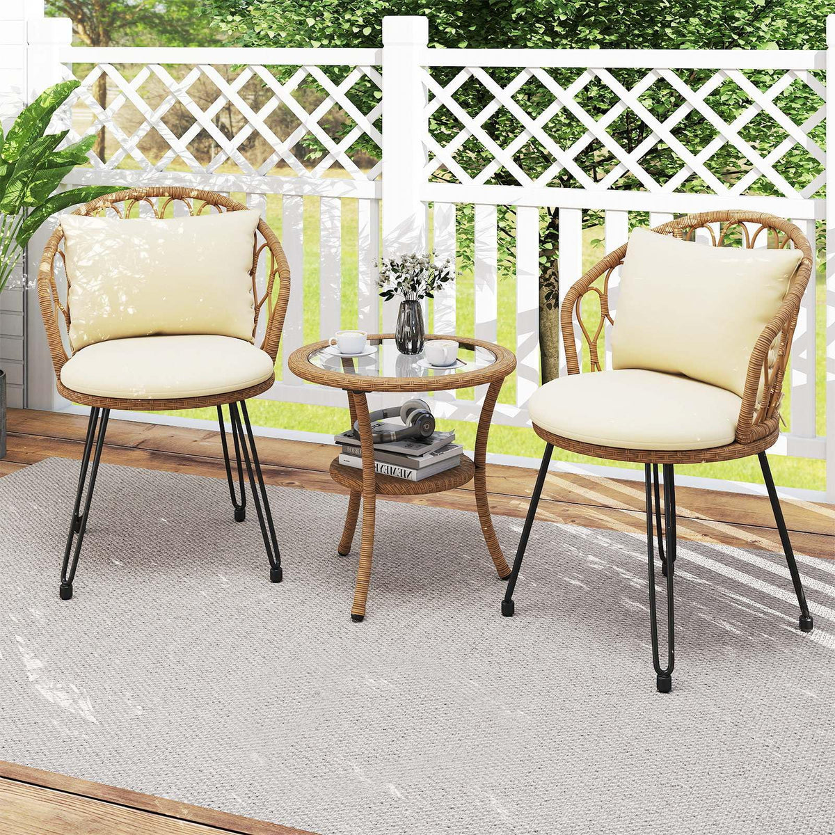 3 Pieces PE Wicker Patio Bistro Set, Outdoor Conversation Set
