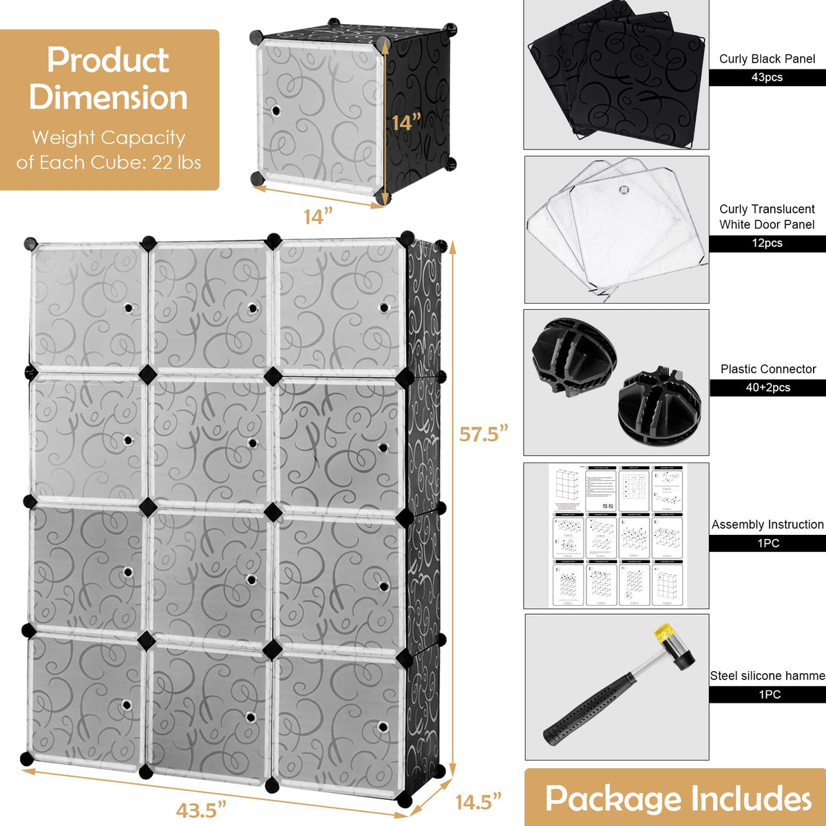 12-Cube Modular Storage Cabinet, DIY Plastic Shoebox