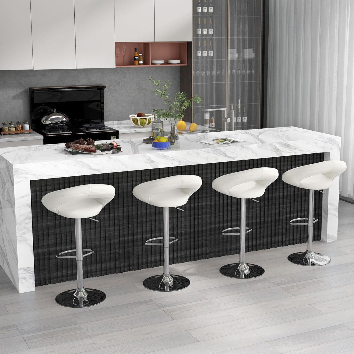Swivel Bar Stool Set of 2 Height Adjustable with Hollow Back