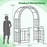 Garden Arbor with Gate, Garden Trellis Pergola w/Multiple Side Crossbars for Decoration