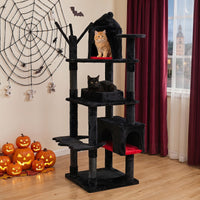 153cm Gothic Cat Tree for Indoor Cats with Castle House and Spider Hanging Balls