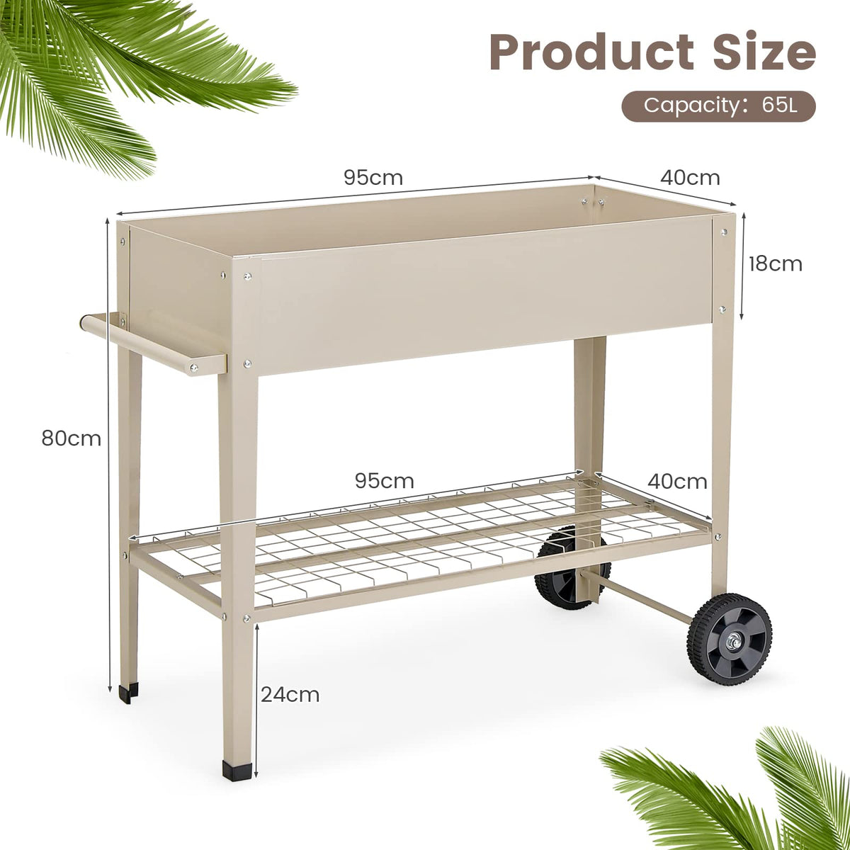 Raised Garden Bed with Legs, Elevated Planter Box on Wheels with Storage Shelf