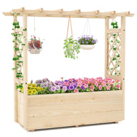 Raised Garden Bed with Trellises, Hanging Roof, Elevated Planter Box