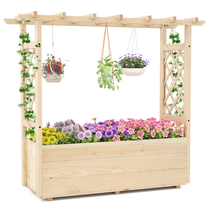 Raised Garden Bed with Trellises, Hanging Roof, Elevated Planter Box