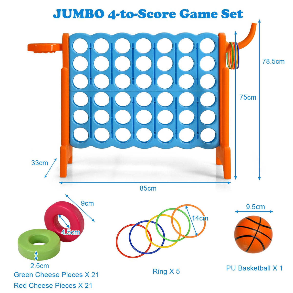 Giant 4-in-A Row, Jumbo 4-to-Score Giant Game Set for Kids & Adults