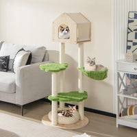 1.4M Cute Cat Tree for Indoor Cats, Multi-Level Wood Cat Tower w/Sisal Scratching Posts