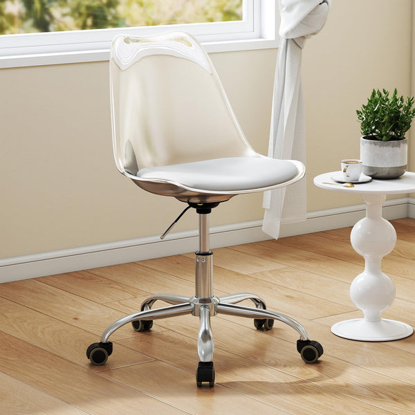 Armless Rolling Office Chair with Swivel Seat and PU Leather Cushion