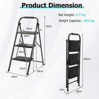 3 Step Ladder, Folding Step Stool w/ Padded Handgrip & Wide Anti-Slip Pedal