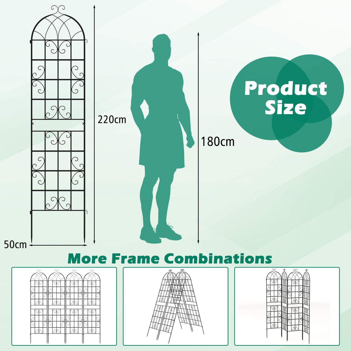 2 Pack 220cm x 50cm Metal Garden Trellis Outdoor Decorative for Climbing Plants