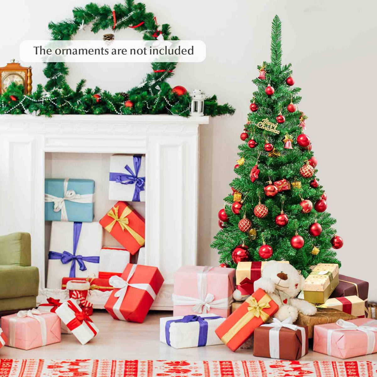 1.37 M Artificial Pencil Christmas Tree with 150 Colorful LED Lights and Foldable Metal Stand