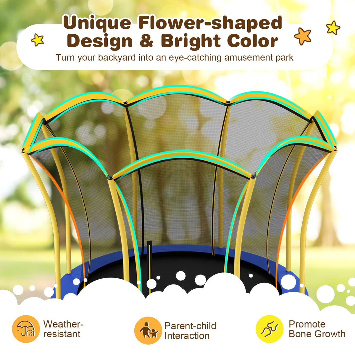 8FT Outdoor Trampoline with Galvanized Steel Frame and Enclosure Net