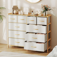 Giantex 5-Drawer Dresser for Bedroom, Bamboo Storage Tower with 5 Foldable Fabric Drawers