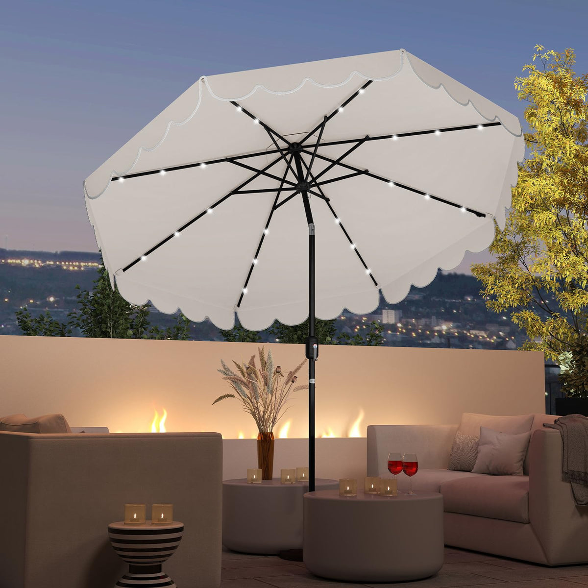 2.8M Solar Patio Umbrella with 24 LED Lights