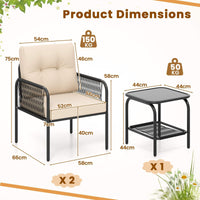 3 Pieces Patio Bistro Set, PE Rattan Furniture Set