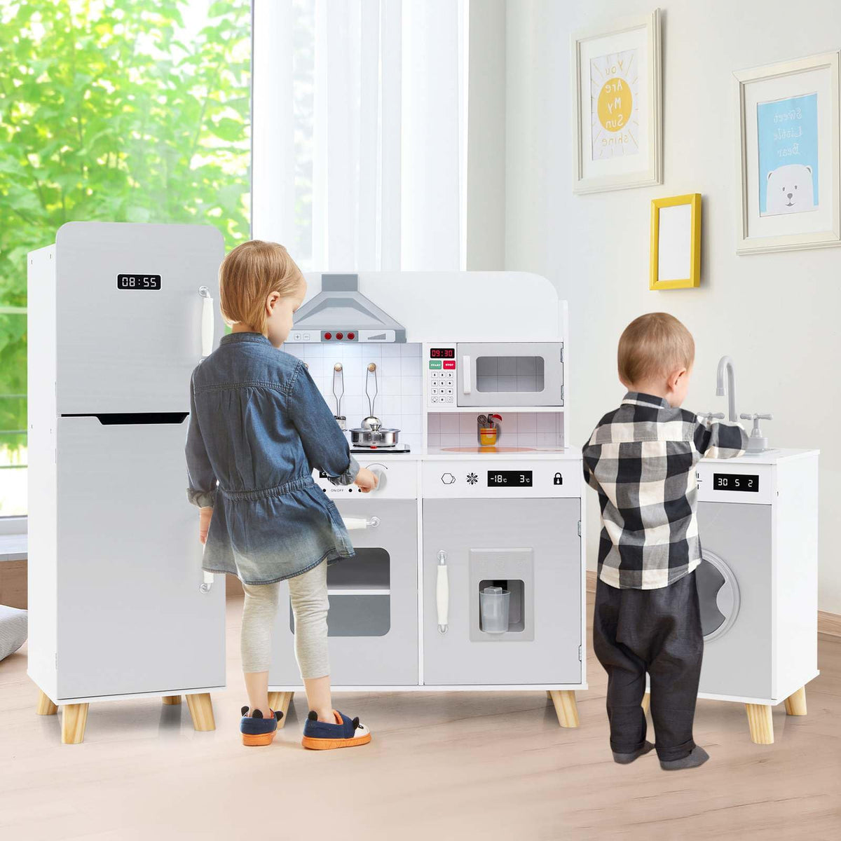 Modular Kids Kitchen Playset with Range Hood and Washing Machine