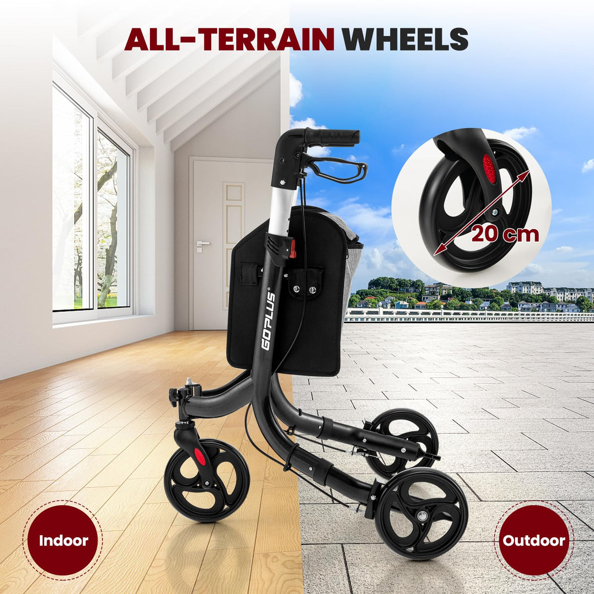 3-Wheel Rolling Walker Folding Rollator Walker