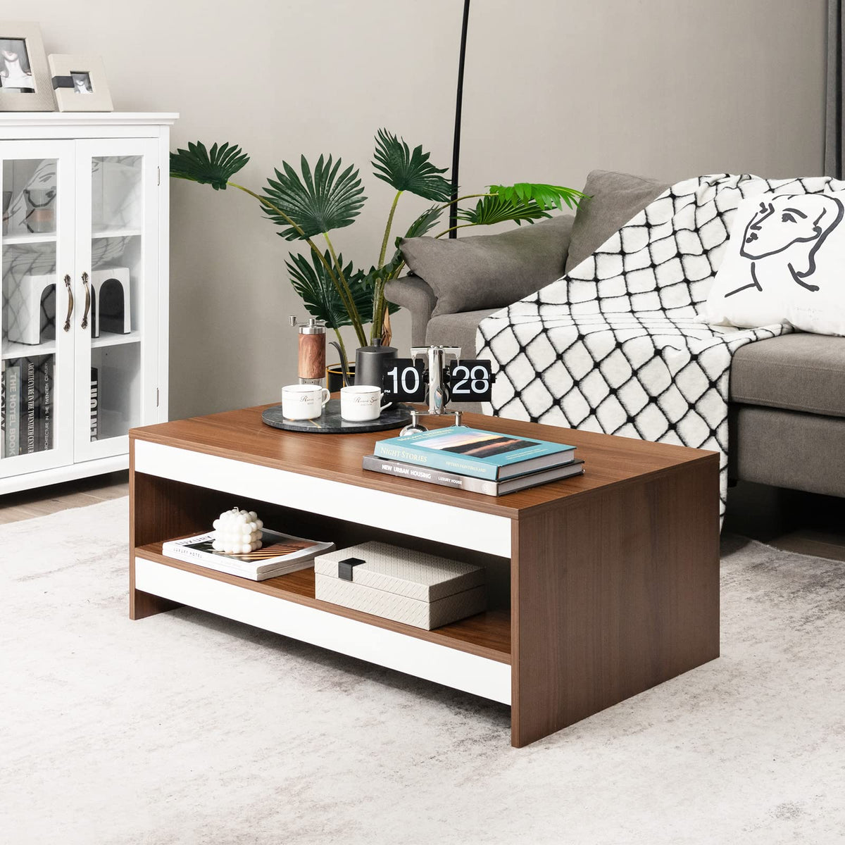 Giantex 94.5 cm Coffee Table, Two-Tier Coffee Table with Storage Shelf