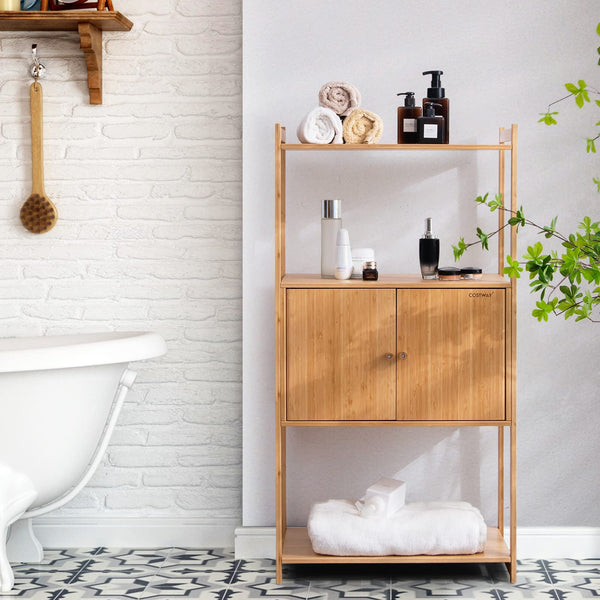 Bamboo Storage Cabinet with 3 Shelves for Bathroom