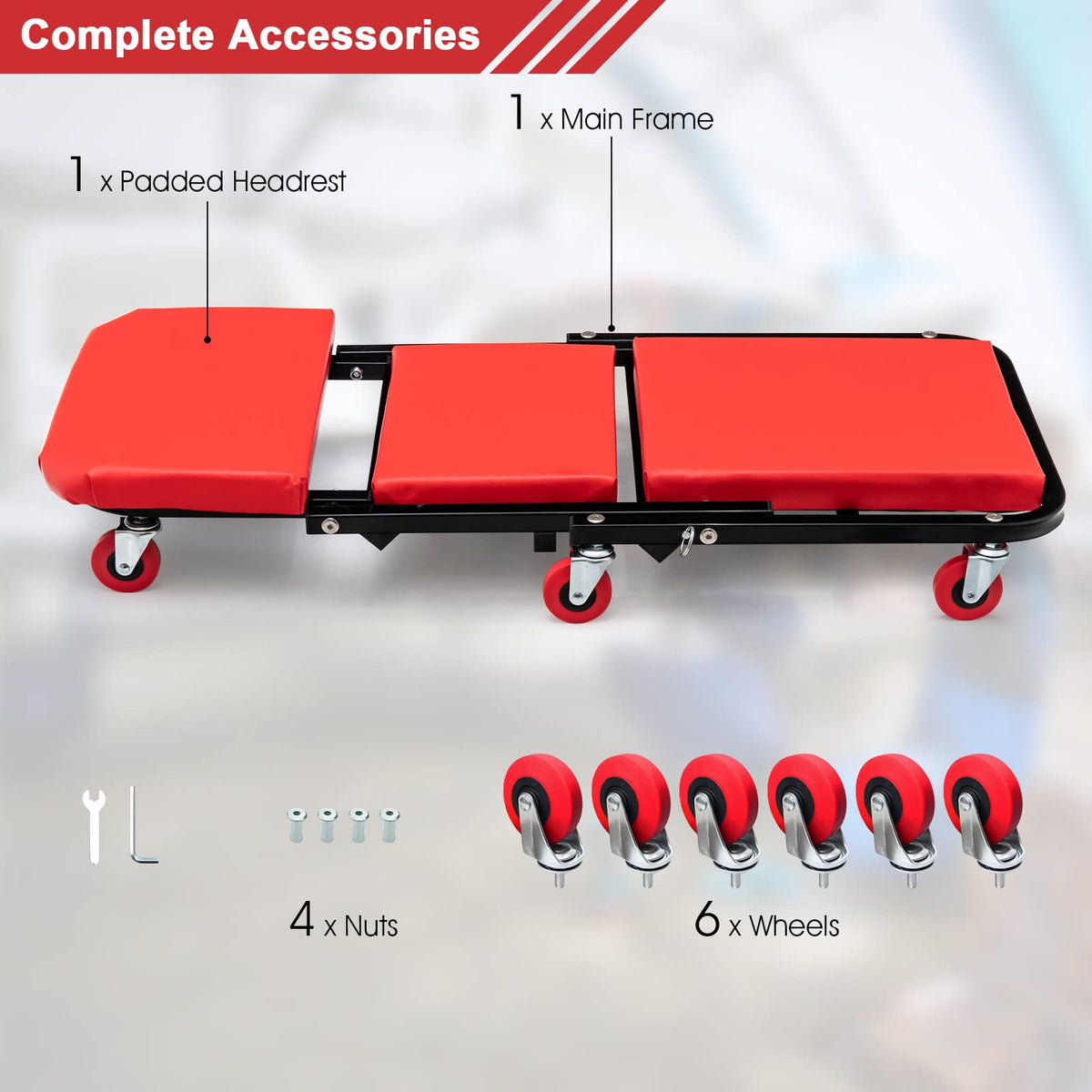 2-in-1 Rolling Creeper Seat, Folding Creeper w/PVC Padded Seat