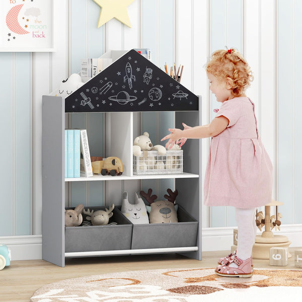 Playhouse Kids Bookshelf with Writable Chalkboard and Whiteboard
