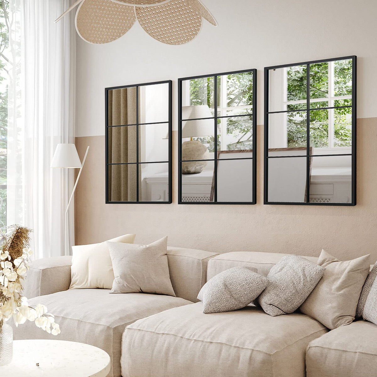 Rectangular Windowpane Giantex Wall Mirror, Black Metal Frame Rectangular Windowpane Mirror ...