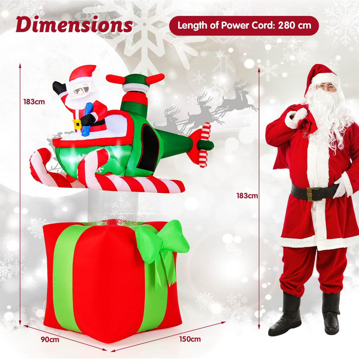 1.8m Christmas Inflatables Santa Claus with Helicopter on Gift Box